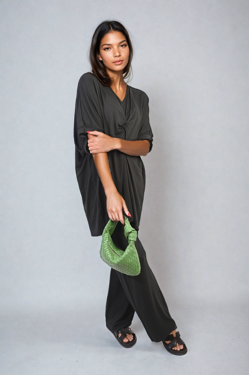 She Wears Glory™ Twist Front Plunge Neckline Top and Trouser Co-ord Set