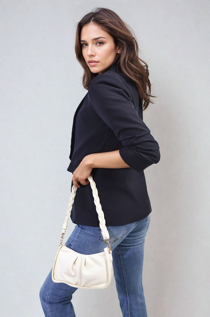 She Wears Glory™ Ruched Sleeve Open Front Blazer Jacket with Front Pockets