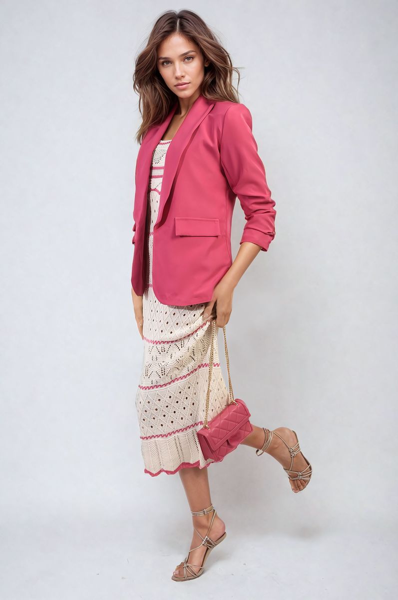 She Wears Glory™ Ruched Sleeve Open Front Blazer Jacket with Front Pockets