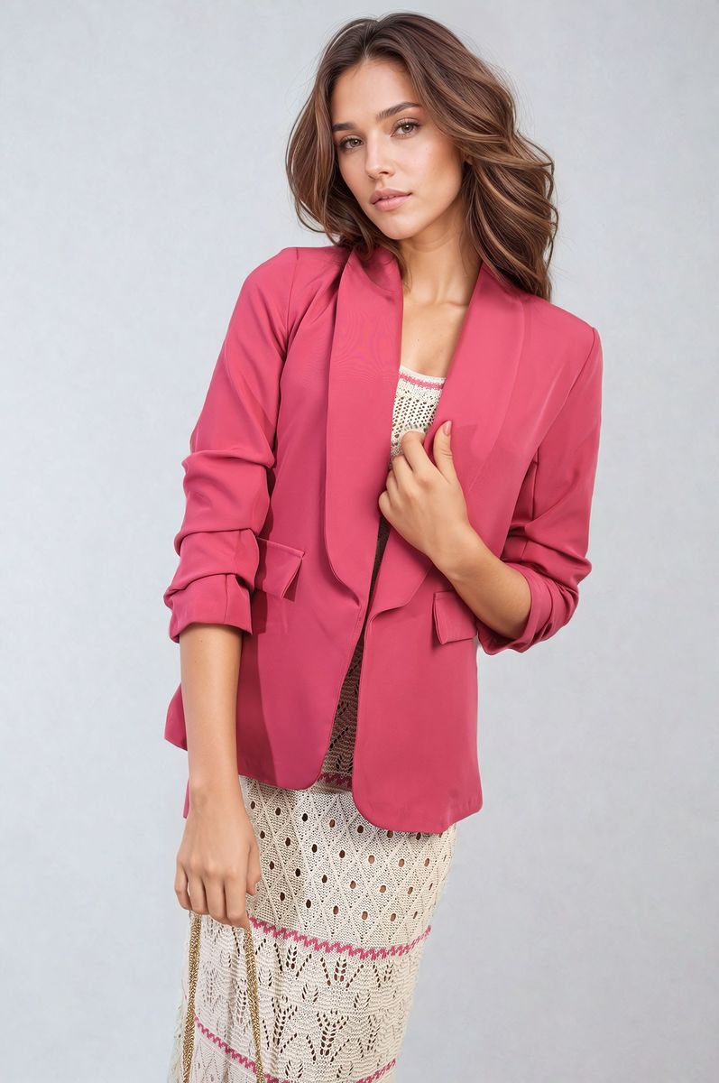 She Wears Glory™ Ruched Sleeve Open Front Blazer Jacket with Front Pockets