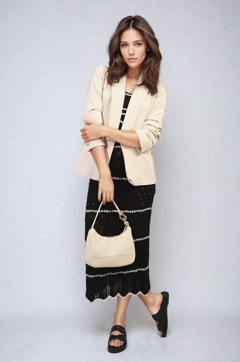 She Wears Glory™ Ruched Sleeve Open Front Blazer Jacket with Front Pockets