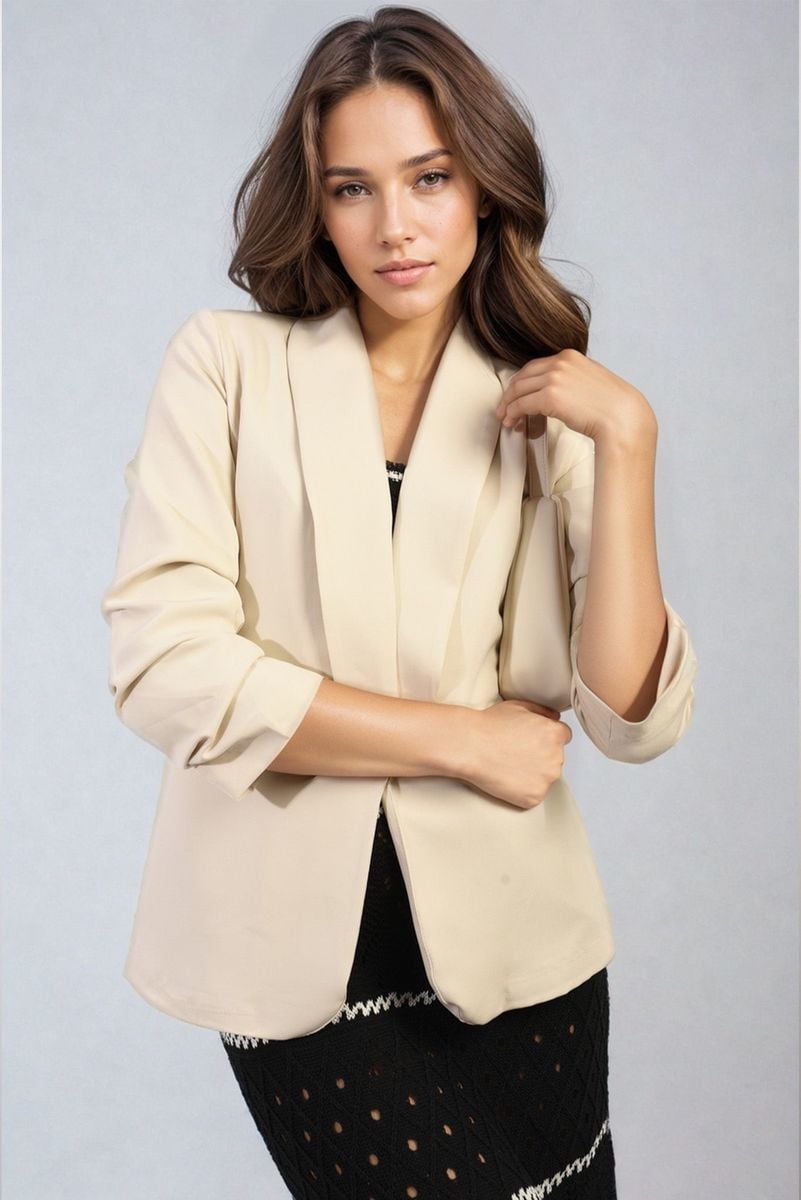 She Wears Glory™ Ruched Sleeve Open Front Blazer Jacket with Front Pockets