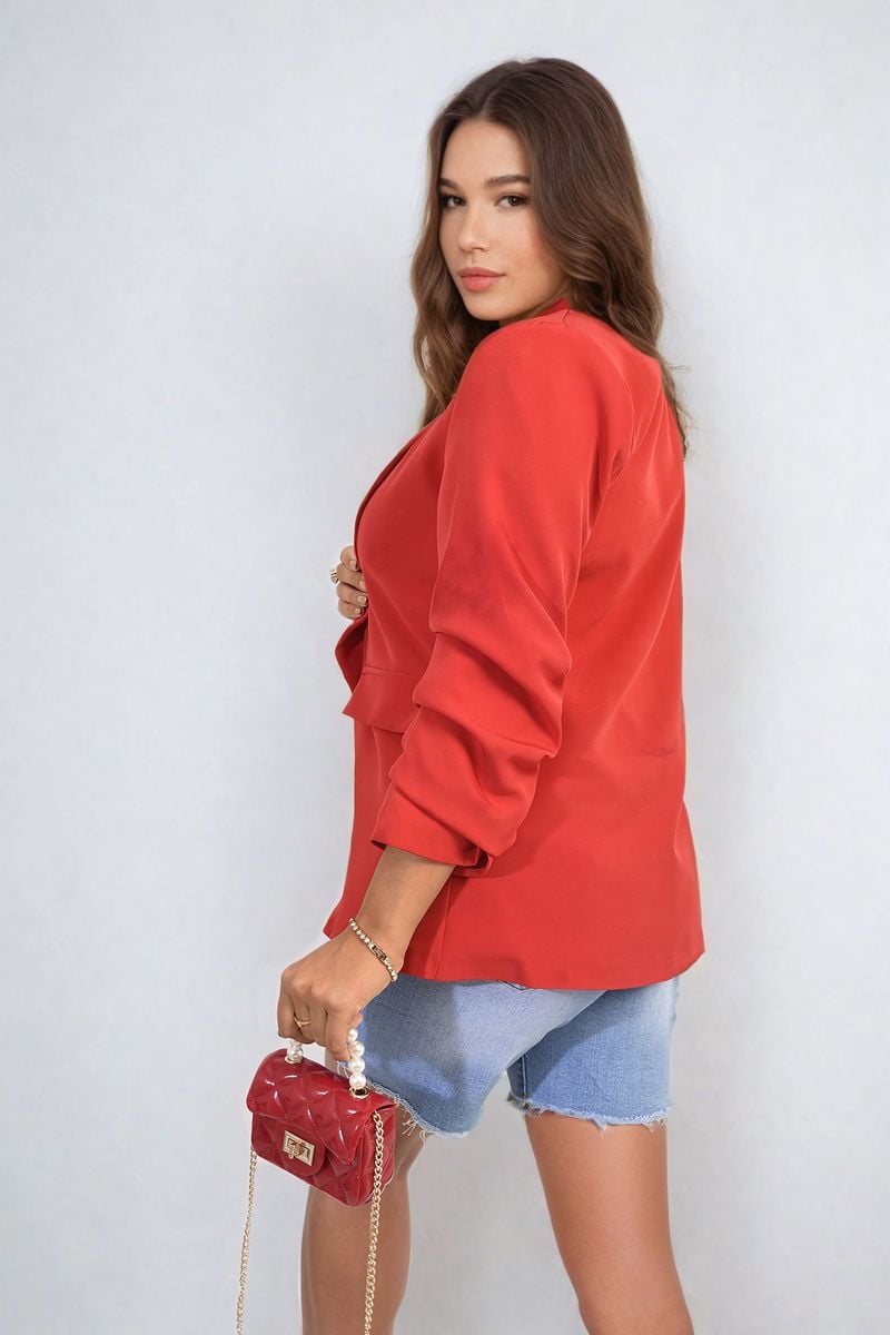 She Wears Glory™ Ruched Sleeve Open Front Blazer Jacket with Front Pockets