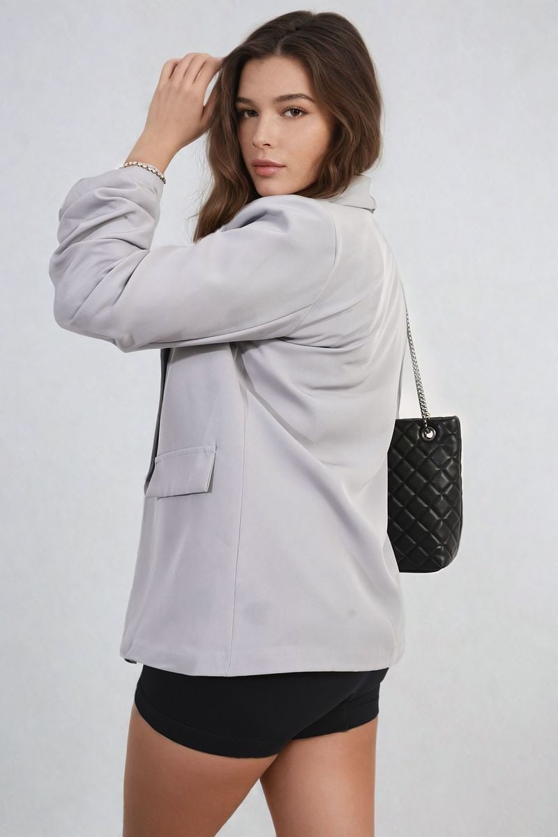 She Wears Glory™ Ruched Sleeve Open Front Blazer Jacket with Front Pockets