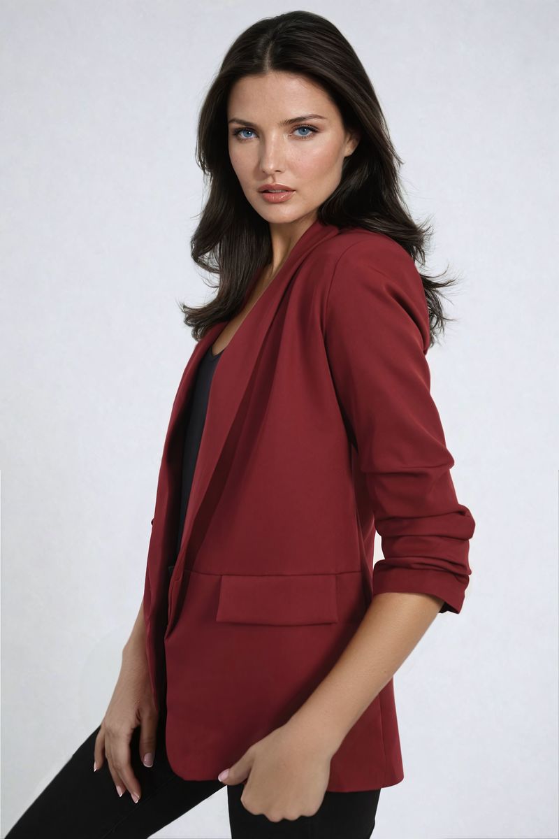 She Wears Glory™ Ruched Sleeve Open Front Blazer Jacket with Front Pockets