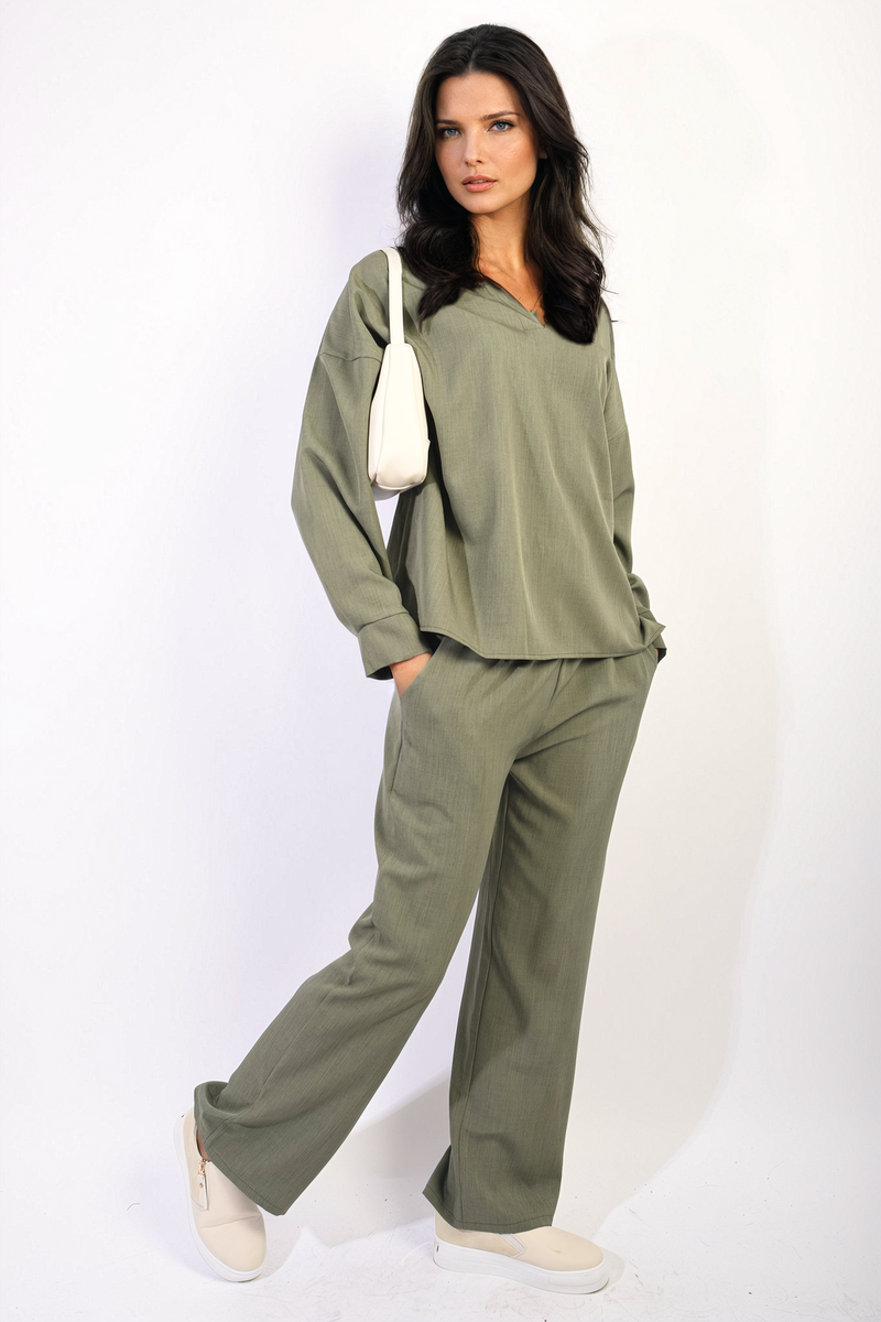She Wears Glory™ V-neck Long Sleeve Top and Wide Leg Pants Co-ord Set