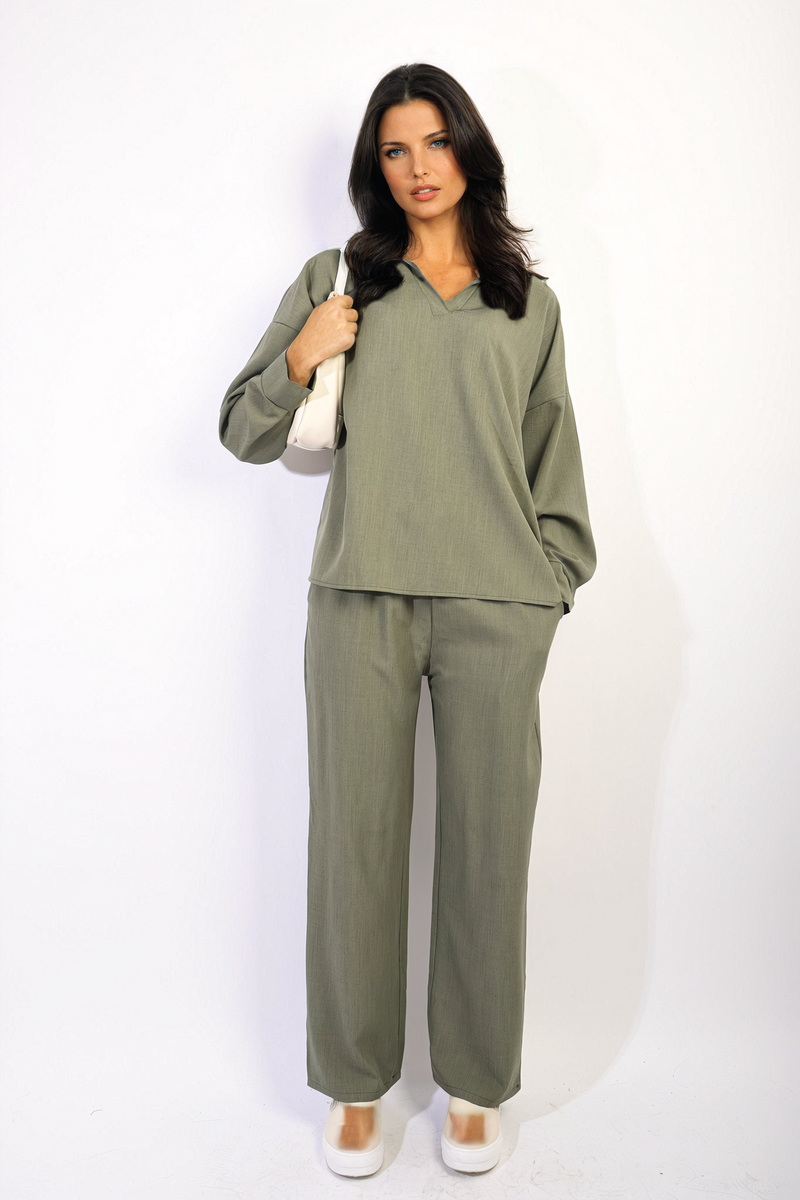 She Wears Glory™ V-neck Long Sleeve Top and Wide Leg Pants Co-ord Set