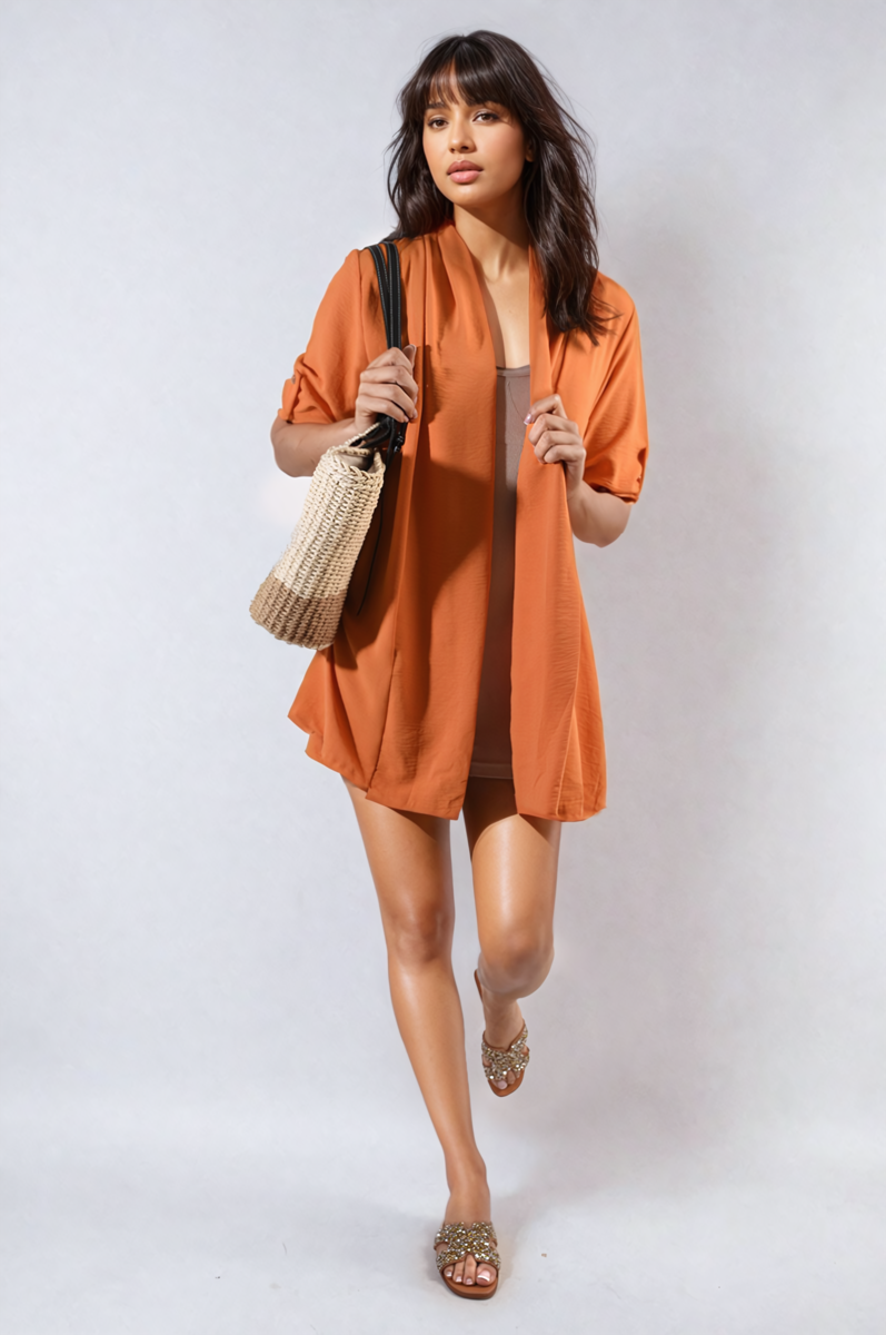 She Wears Glory™ Open Front Roll Up Sleeve Cardigan