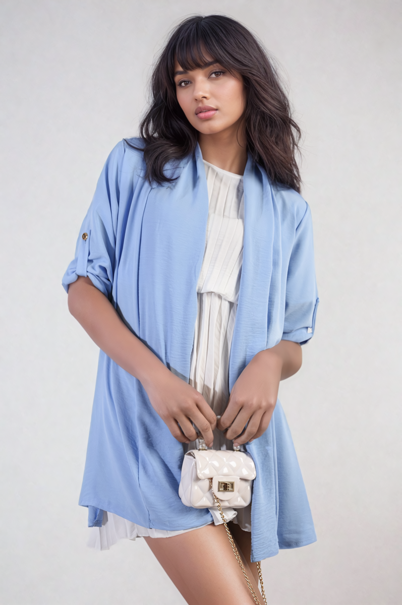 She Wears Glory™ Open Front Roll Up Sleeve Cardigan