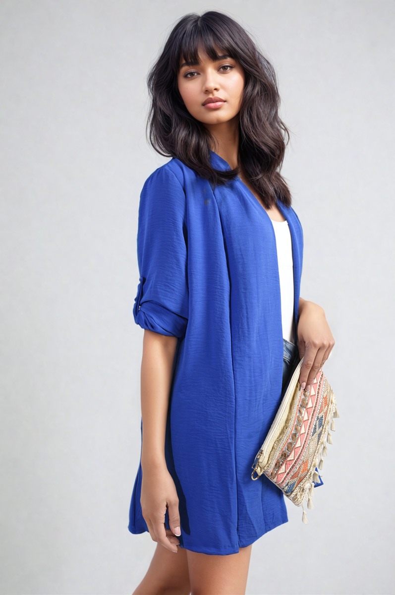 She Wears Glory™ Open Front Roll Up Sleeve Cardigan