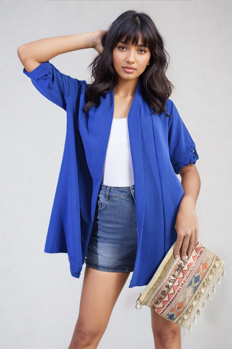 She Wears Glory™ Open Front Roll Up Sleeve Cardigan