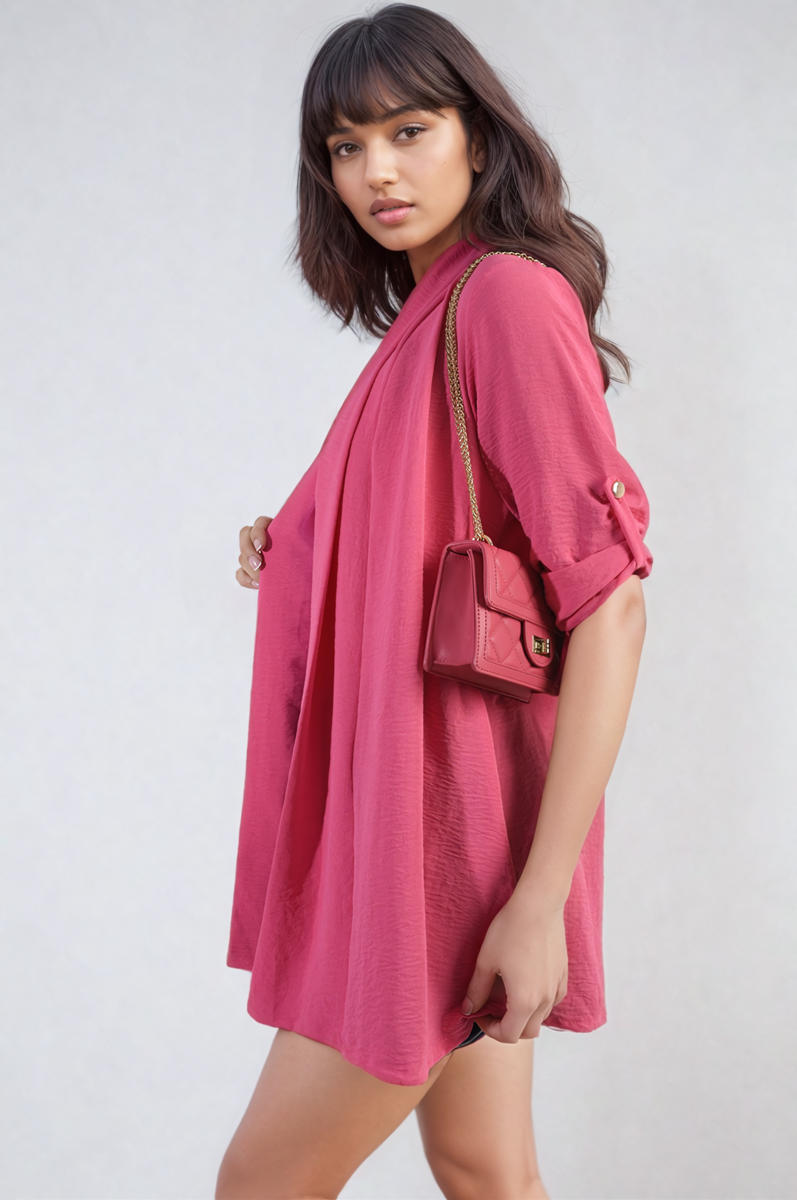 She Wears Glory™ Open Front Roll Up Sleeve Cardigan