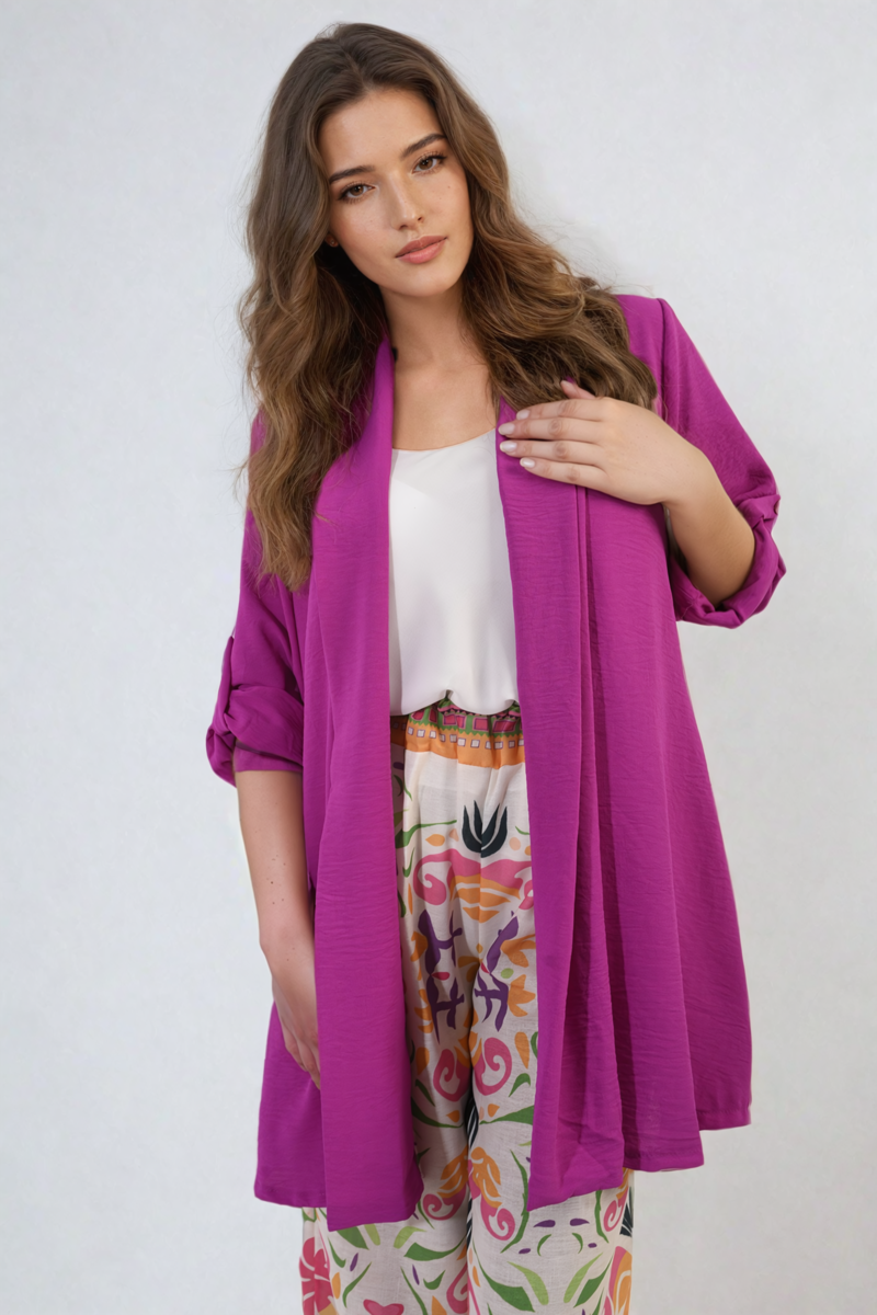She Wears Glory™ Open Front Roll Up Sleeve Cardigan