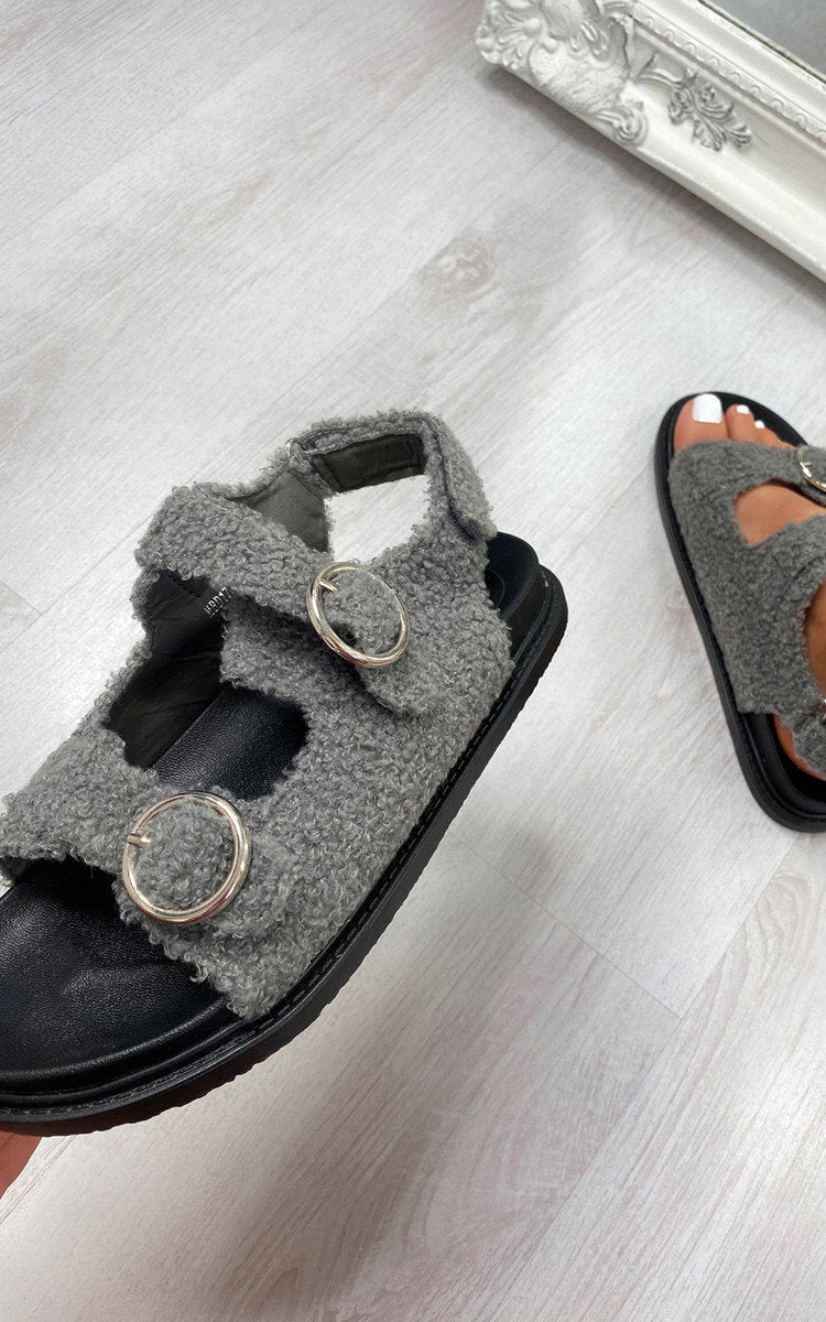 She Wears Glory™ Faux Fur Double Buckle Sliders