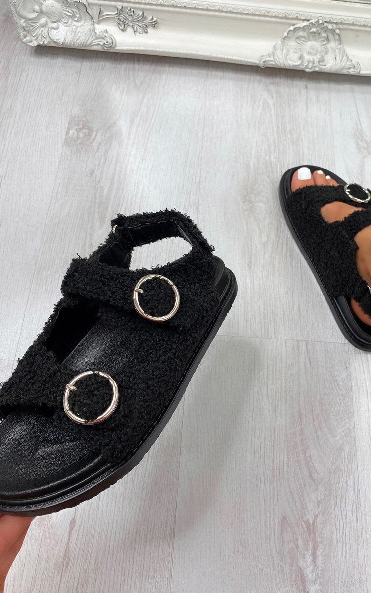 She Wears Glory™ Faux Fur Double Buckle Sliders