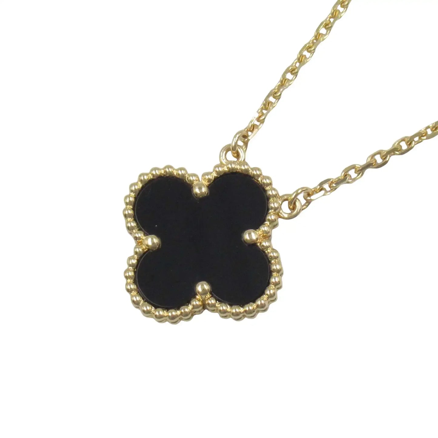 Van cleef and arpels 18K Yellow Gold and Onyx Vintage Alhambra Pendant Necklace