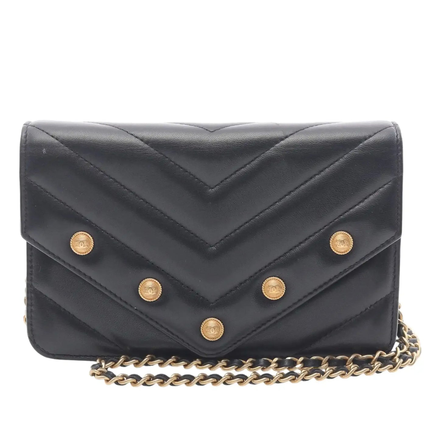 Chanel Chevron Lambskin Button Wallet On Chain