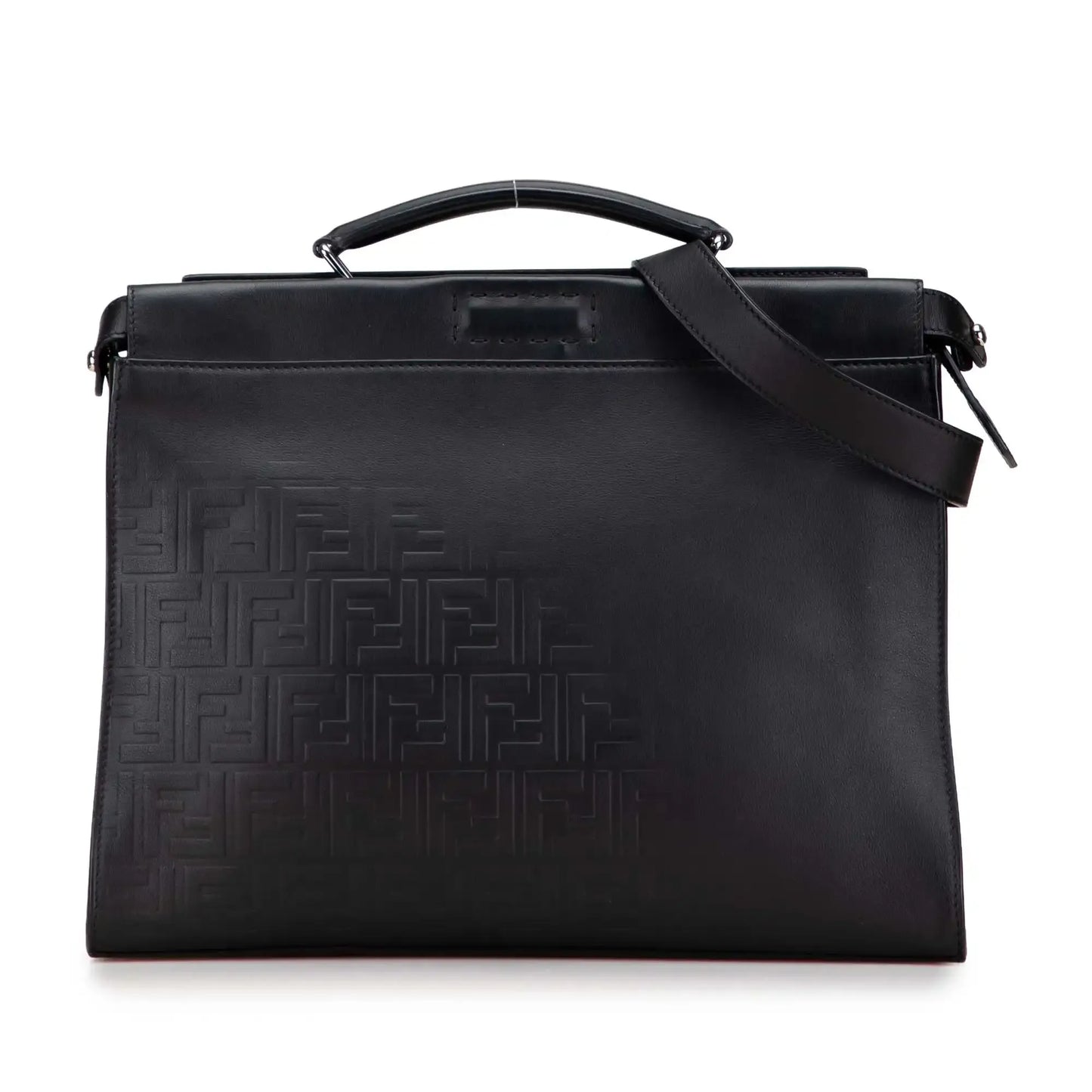 Fendi Medium Zucca Embossed Leather Peekaboo Iconic Business Bag
