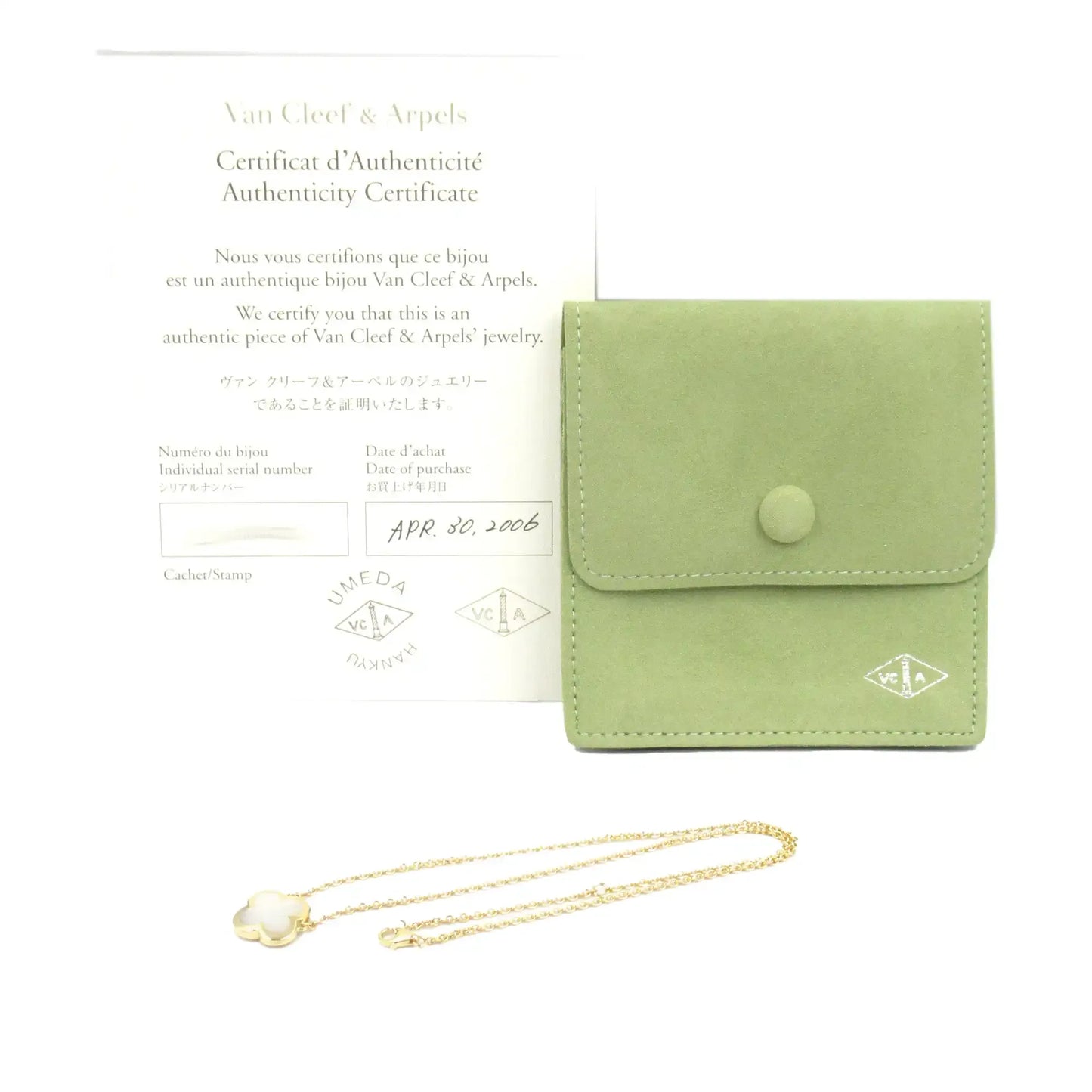 Van cleef and arpels 18K Yellow Gold and Mother of Pearl Pure Alhambra Pendant Necklace