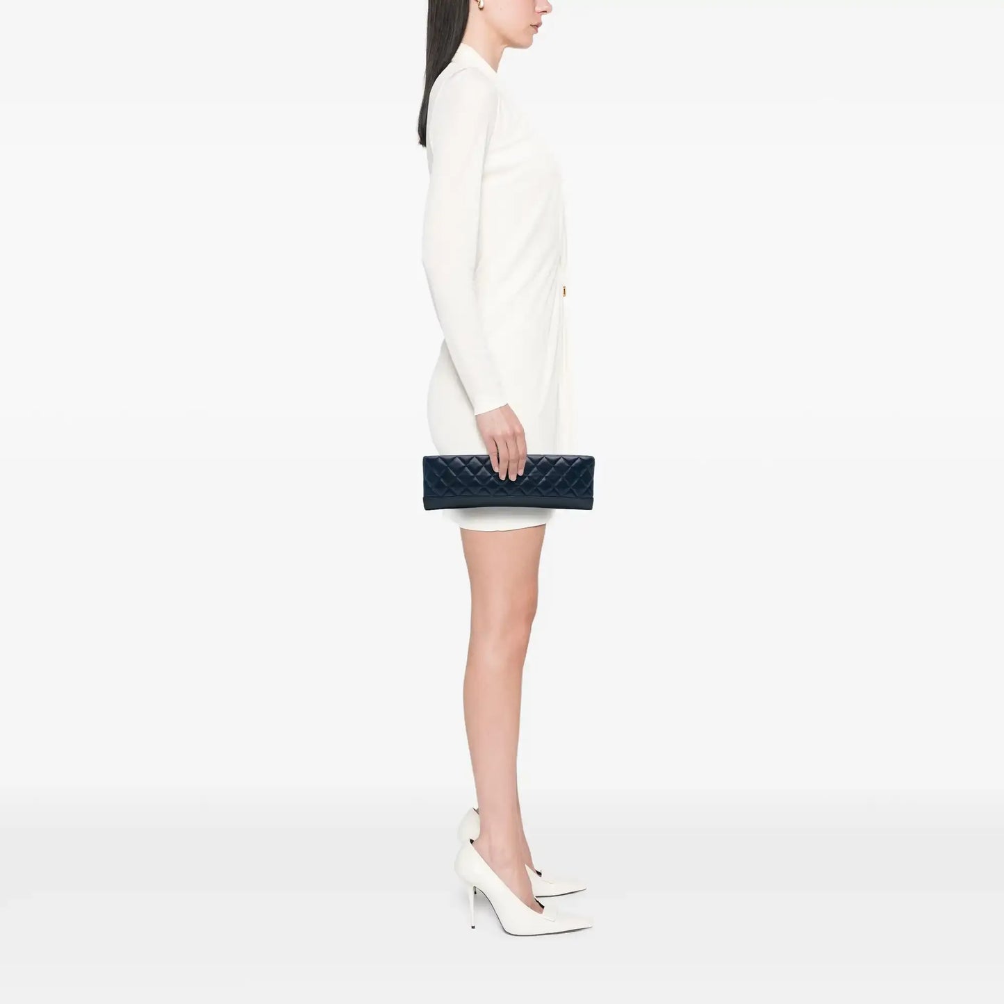 Chanel CC Quilted Lambskin Pearl Evening Baguette Clutch