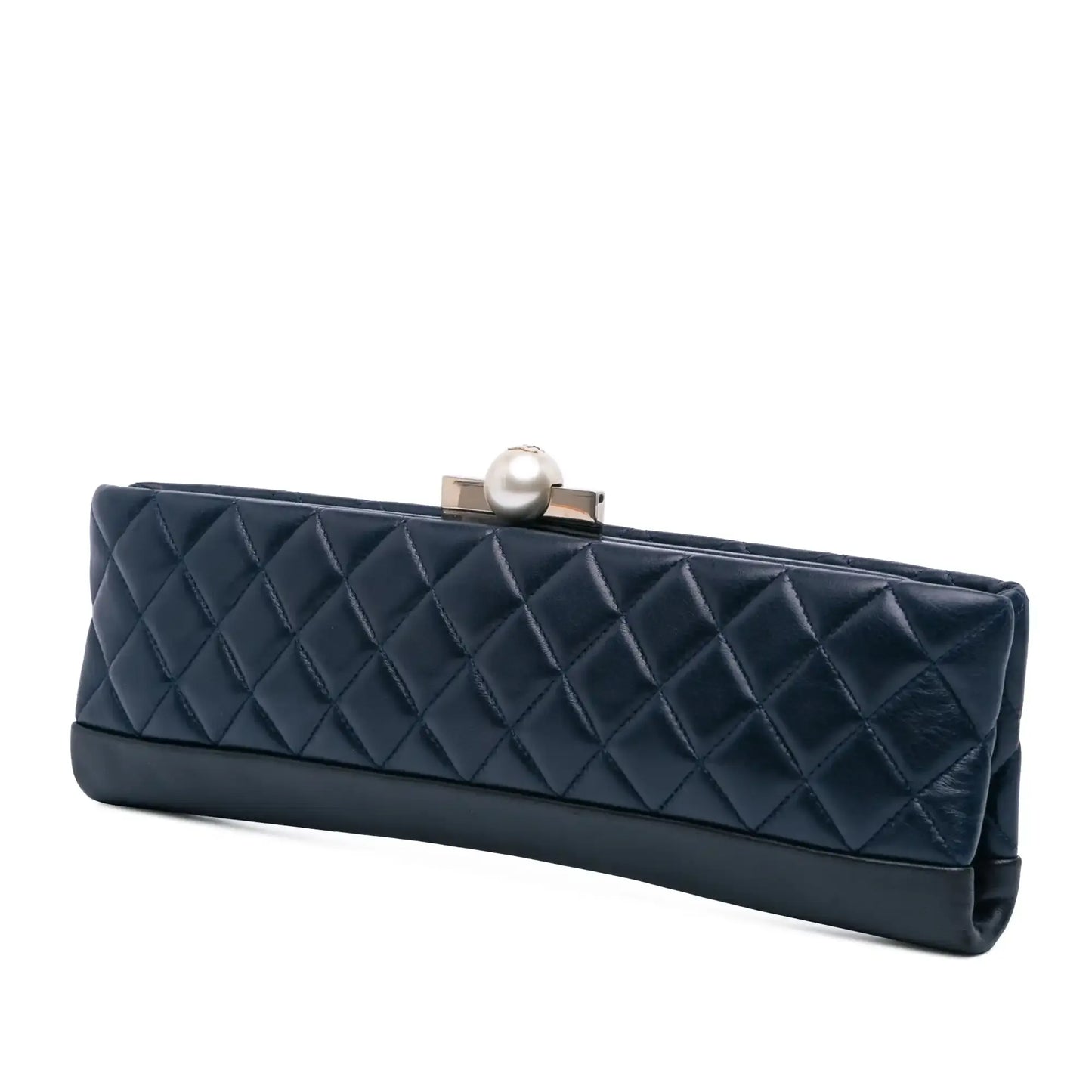 Chanel CC Quilted Lambskin Pearl Evening Baguette Clutch