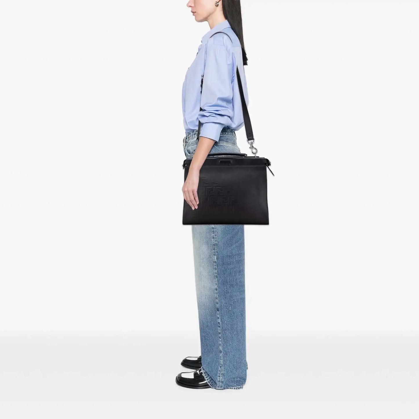 Fendi Medium Zucca Embossed Leather Peekaboo Iconic Business Bag