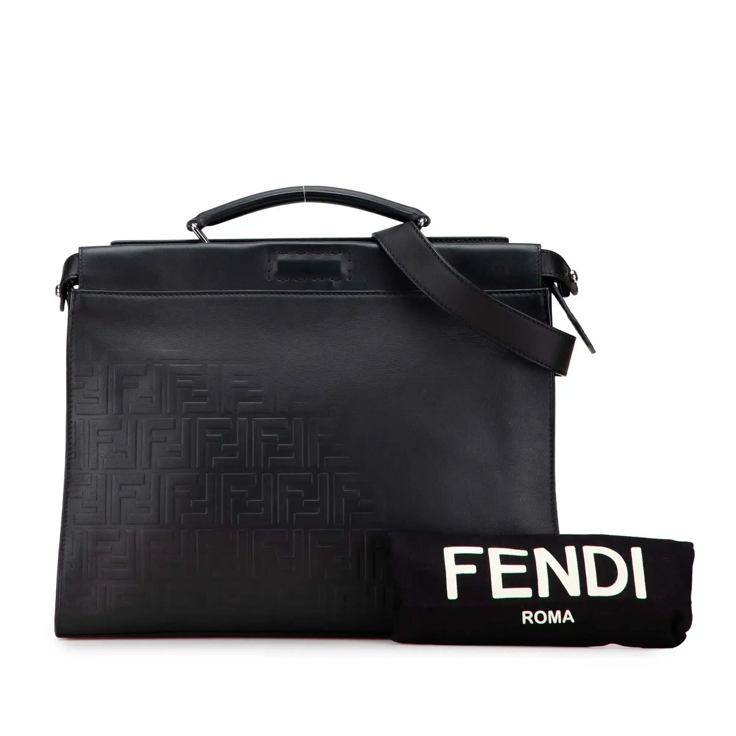 Fendi Medium Zucca Embossed Leather Peekaboo Iconic Business Bag