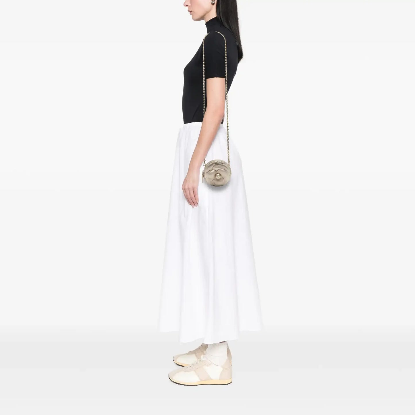 Chanel Mini CC Metallic Lambskin Camellia Bouquet Round Clutch on Chain