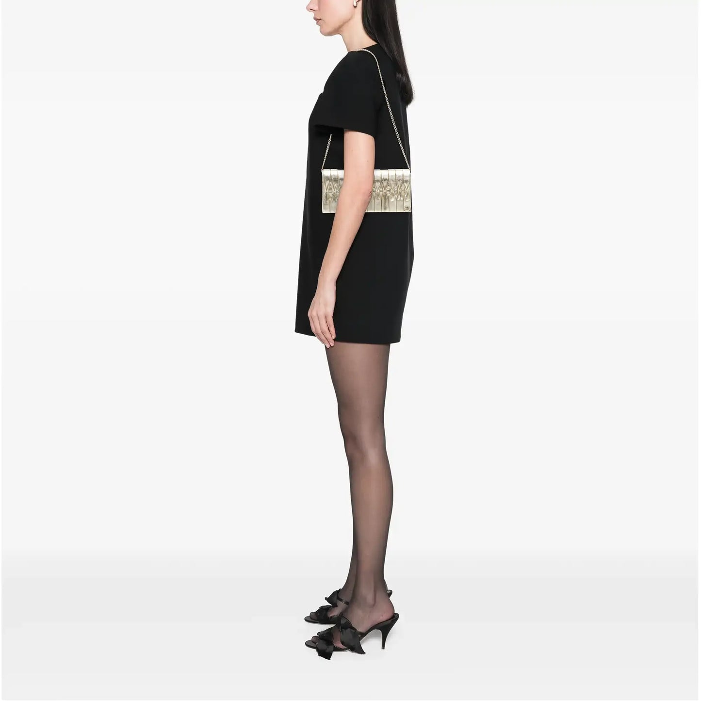 Chanel CC Metallic Pleated Lambskin Chain Link Shoulder Bag