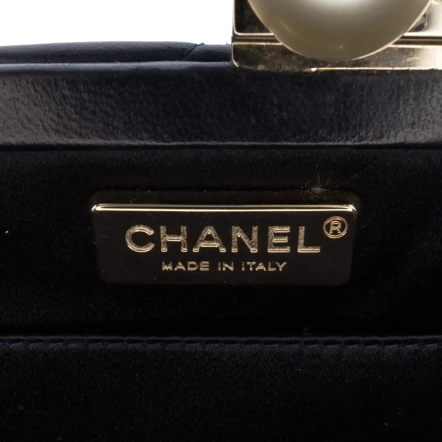 Chanel CC Quilted Lambskin Pearl Evening Baguette Clutch