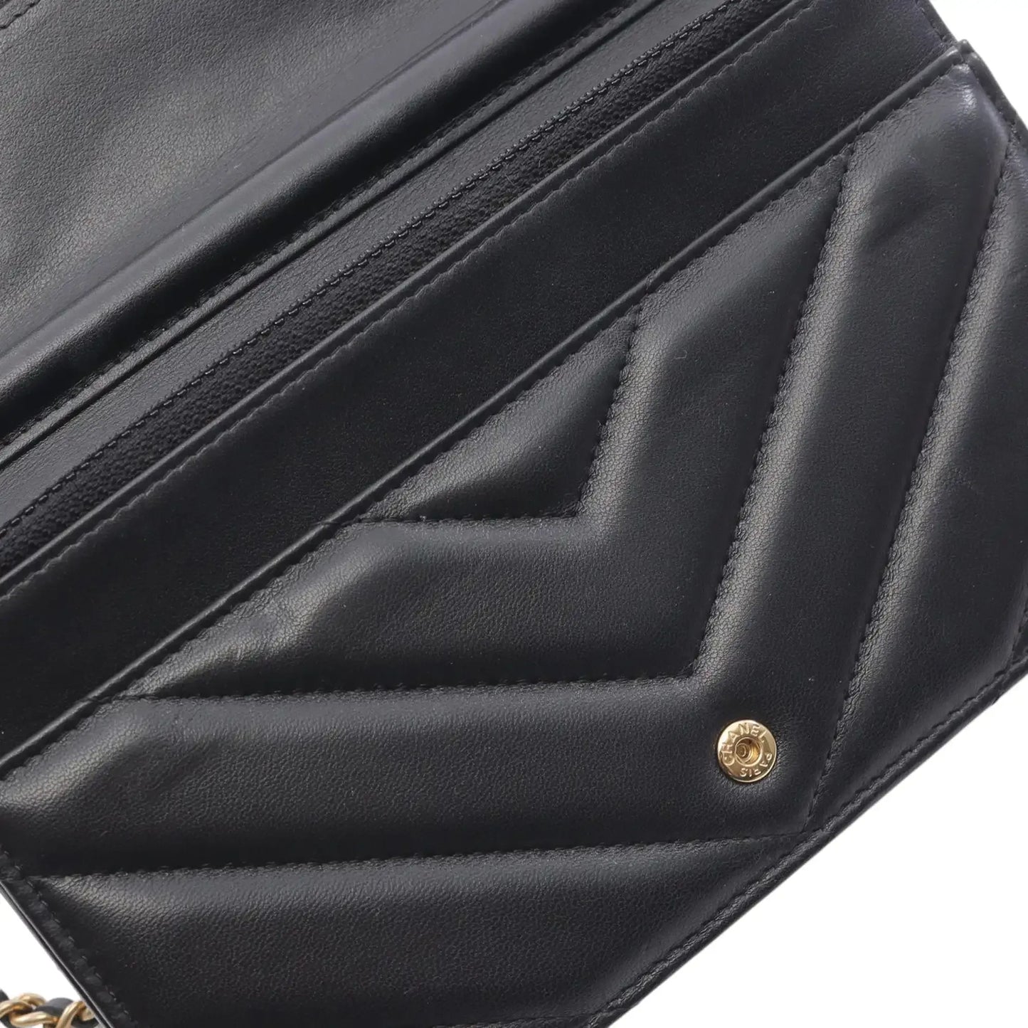 Chanel Chevron Lambskin Button Wallet On Chain