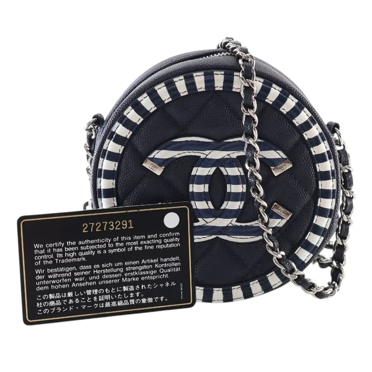 Chanel Caviar Striped CC Filigree Round Crossbody