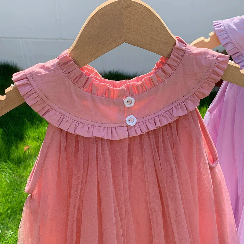 Summer Arrival Sleeveless Solid Color Tulle Dress for Stylish Girls-4