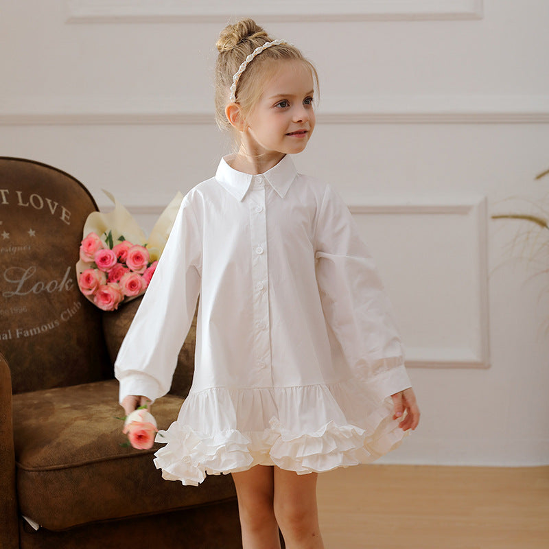 Spring and Autumn Solid Color Single Breasted Long-sleeved Dress for Stylish Girls-1