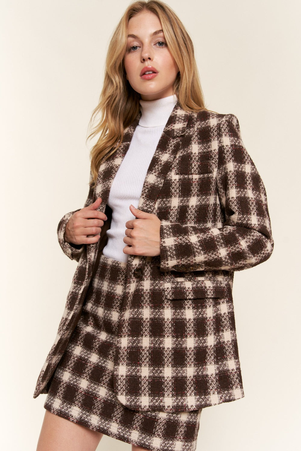 She Wears Glory “Rooted in Royalty” Plaid One-Button Blazer - She Wears Glory Beverly Hills