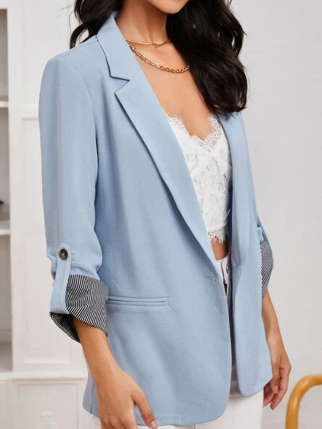 She Wears Glory “Walking in Wisdom” Roll-Tab Sleeve Blazer - She Wears Glory Beverly Hills