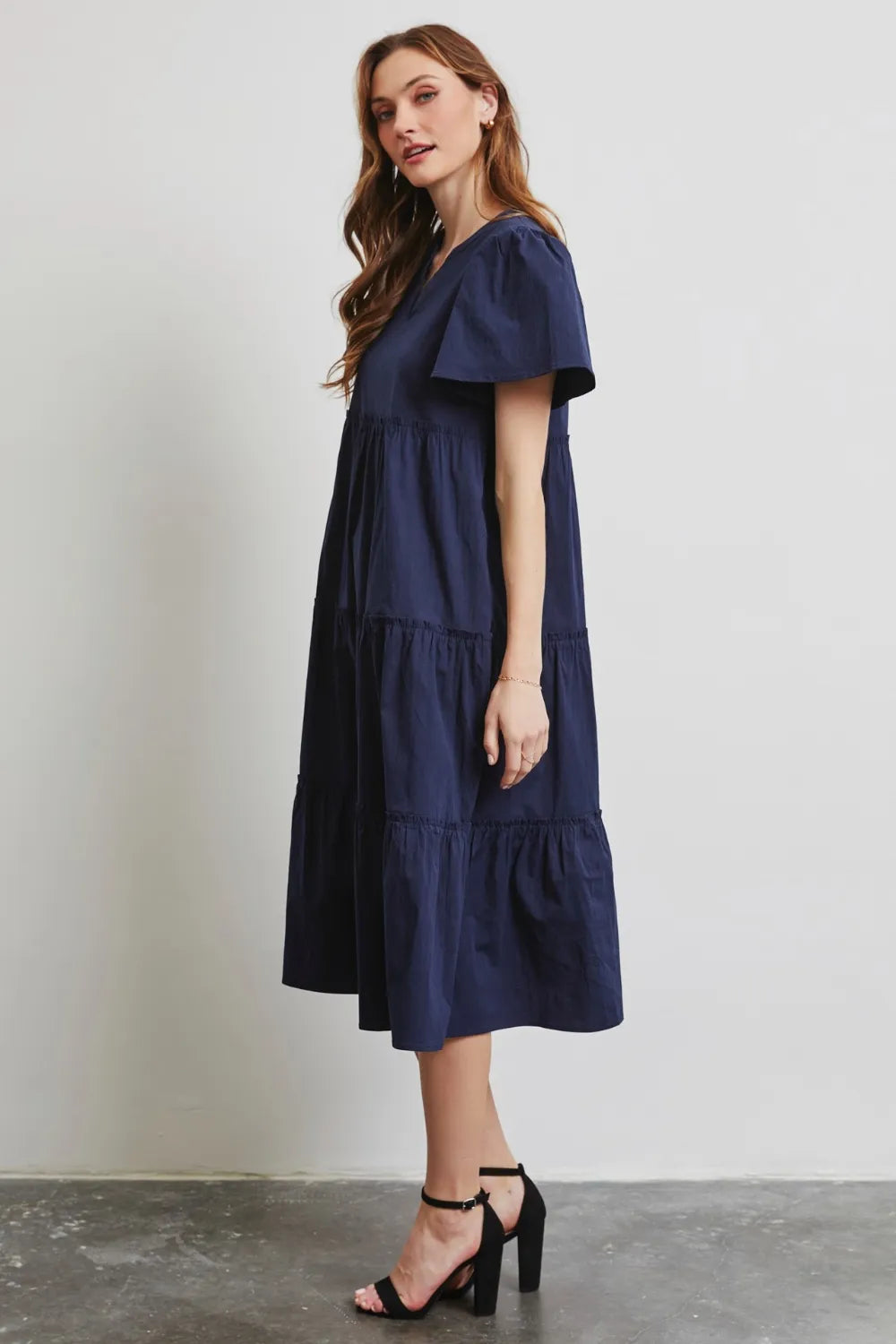 She Wears Glory™ Cotton Poplin Ruffled Tiered Midi Dress - She Wears Glory Beverly Hills