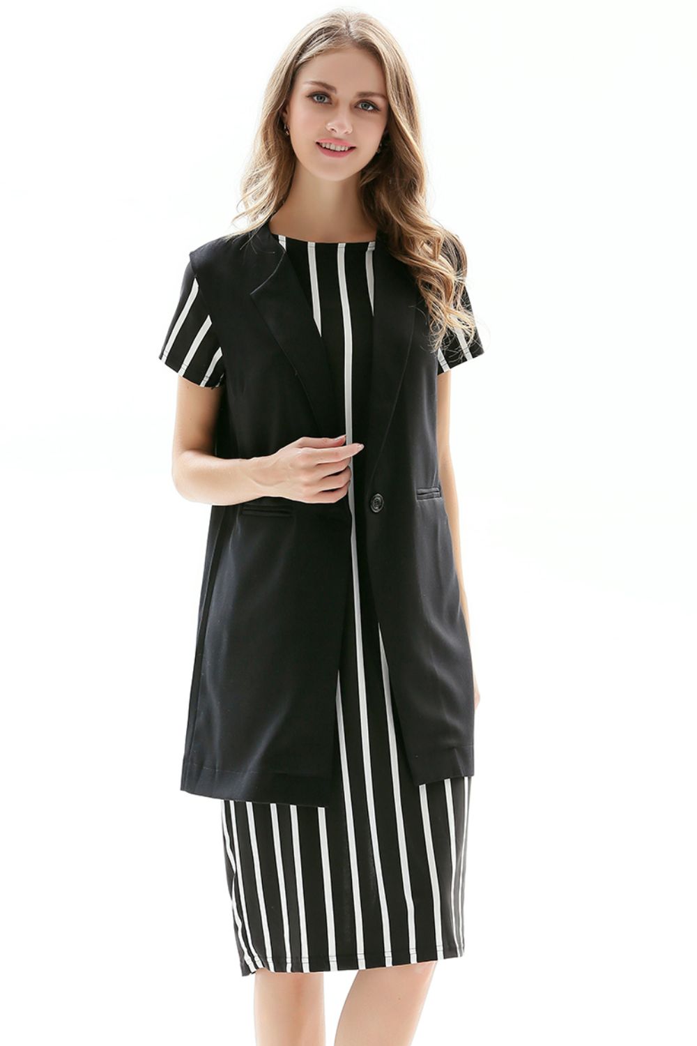 She Wears Glory™ One-Button Sleeveless Longline Blazer - She Wears Glory Beverly Hills