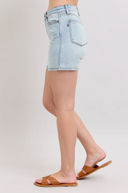 She Wears Glory™ “Redeemed Denim” 2-Button High-Rise Shorts with Pockets – Plus Size - She Wears Glory Beverly Hills