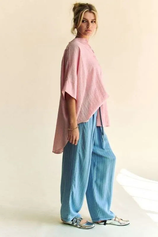 She Wears Glory™ – The Radiant Witness Shirt (Rhinestone Pleat-Back Loose Fit Blouse) - She Wears Glory Beverly Hills