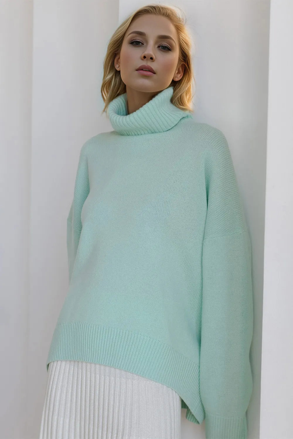She Wears Glory™ Turtleneck Dropped Shoulder Long Sleeve Sweater - She Wears Glory Beverly Hills