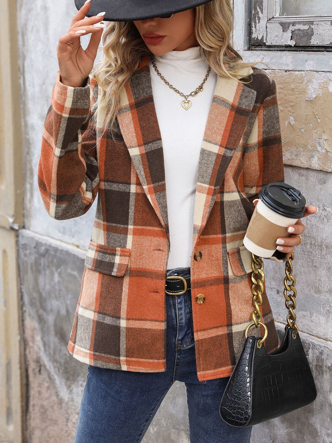 She Wears Glory “Crowned in Order” Plaid Button-Down Blazer - She Wears Glory Beverly Hills