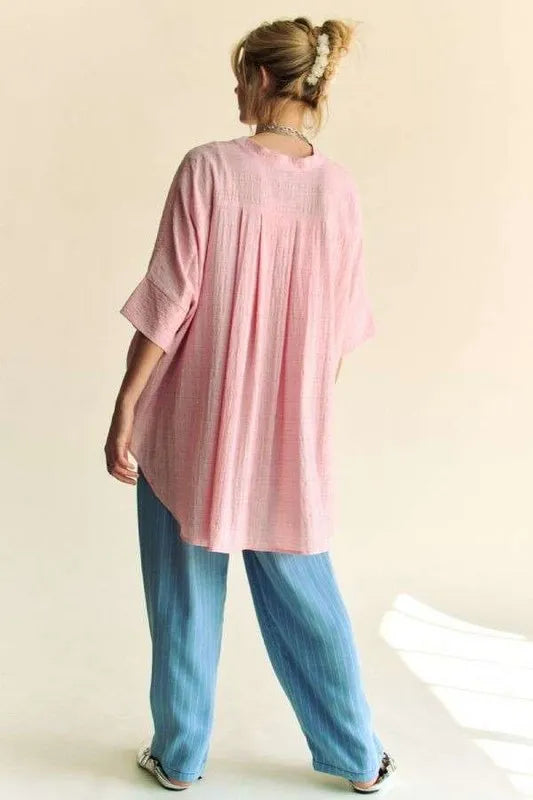 She Wears Glory™ – The Radiant Witness Shirt (Rhinestone Pleat-Back Loose Fit Blouse) - She Wears Glory Beverly Hills