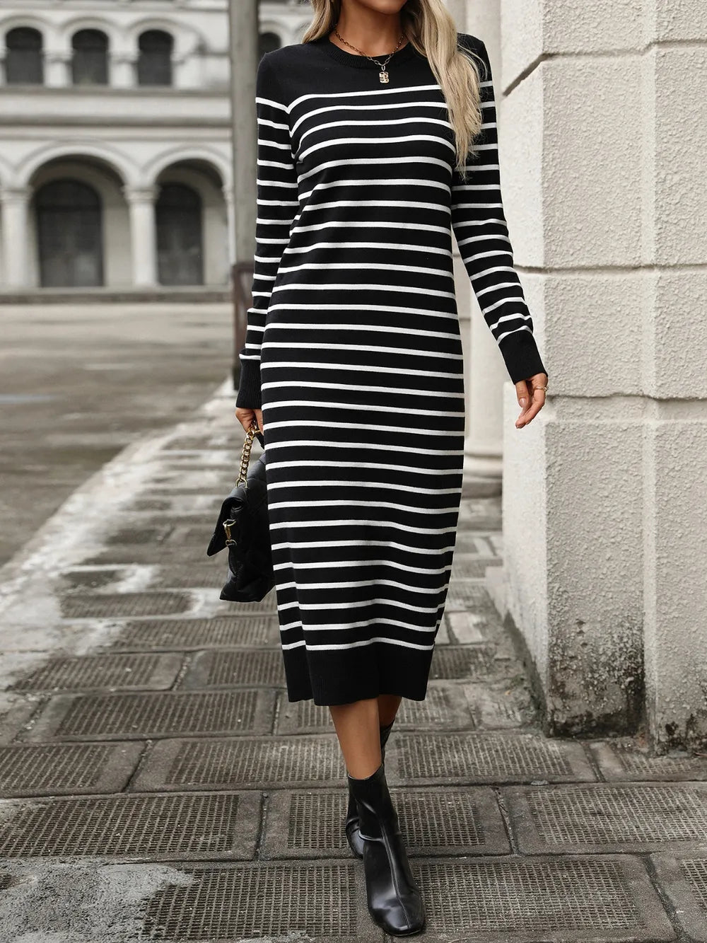 She Wears Glory™ Hannah Striped Promise Dress in Still Waters - She Wears Glory Beverly Hills