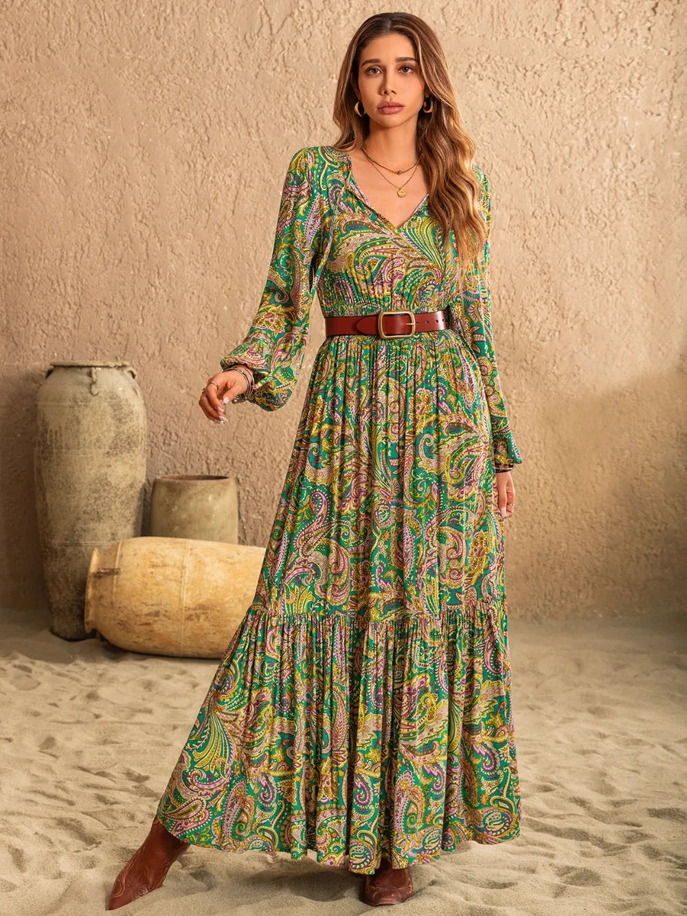 She Wears Glory “Esther Arising” Tie-Neck Long Sleeve Dress - She Wears Glory Beverly Hills