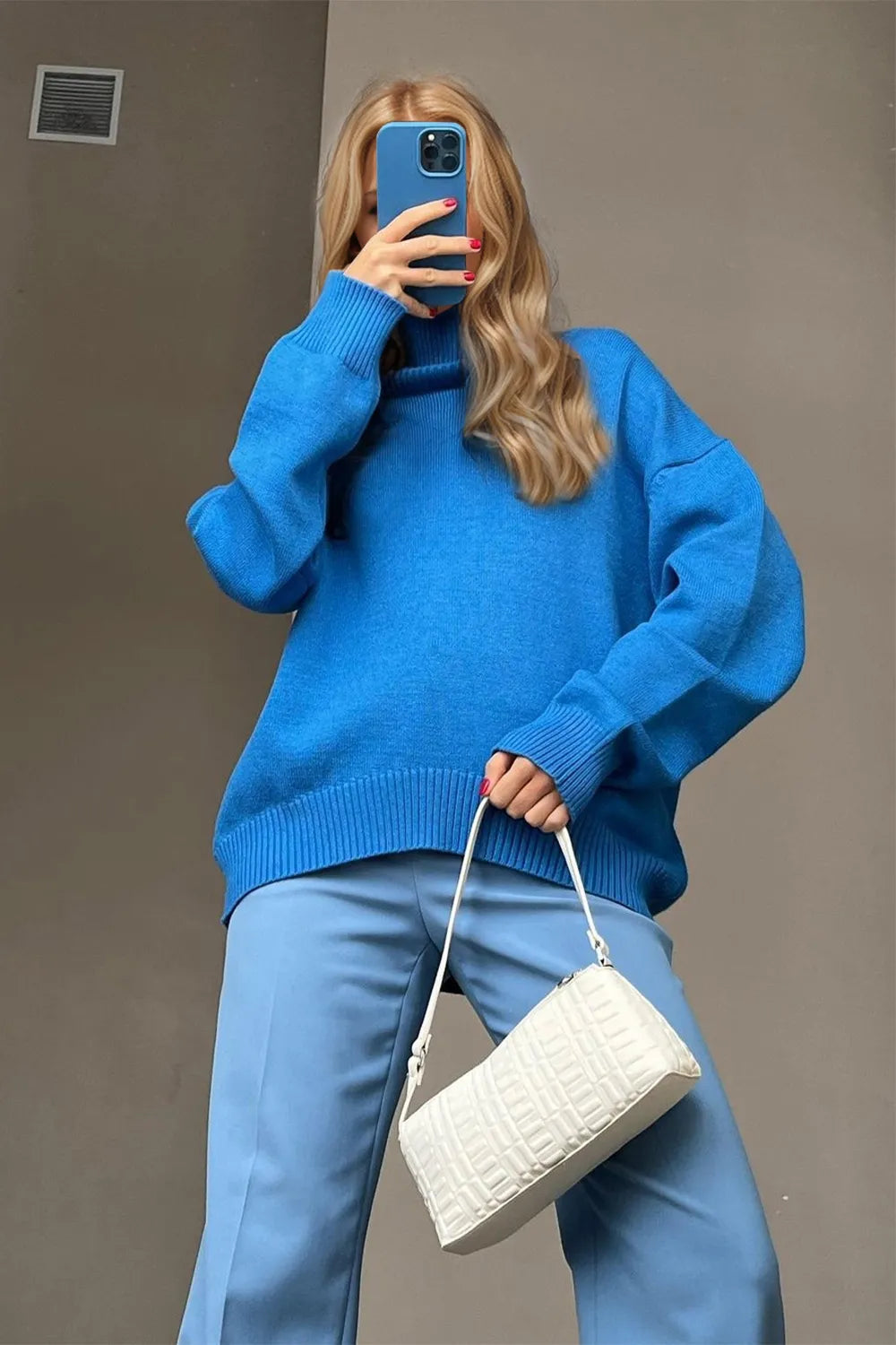 She Wears Glory™ Turtleneck Dropped Shoulder Long Sleeve Sweater - She Wears Glory Beverly Hills