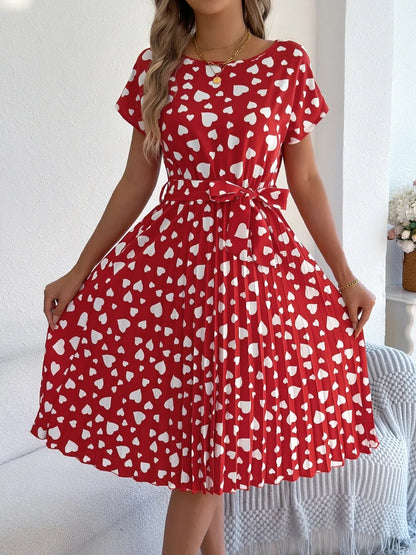 She Wears Glory™ “Hearts Set Apart” Tie-Waist Pleated Dress - She Wears Glory Beverly Hills