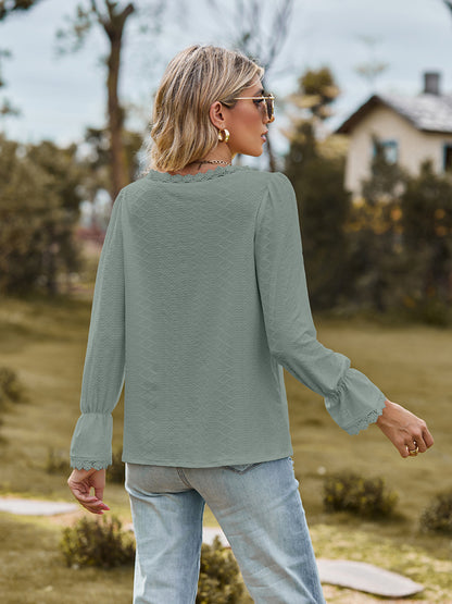 She Wears Glory™ — Adorned in Honor Lace Flounce Blouse - She Wears Glory Beverly Hills