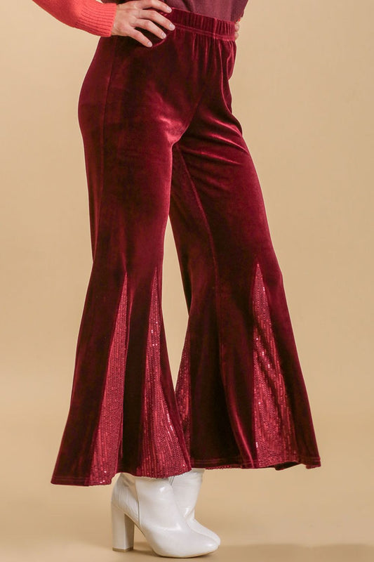 She Wears Glory™ “Heaven’s Echo” Sequin Velvet Stretch Flare Leg Pants - She Wears Glory Beverly Hills