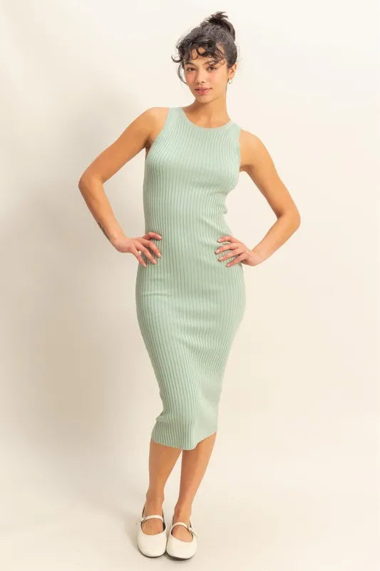 She Wears Glory “Anna in the Temple” Sleeveless Ribbed Knit Midi Dress - She Wears Glory Beverly Hills